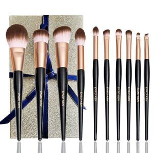 Black Professional Natural Bristle Hair Makeup Brushes Set With Case
